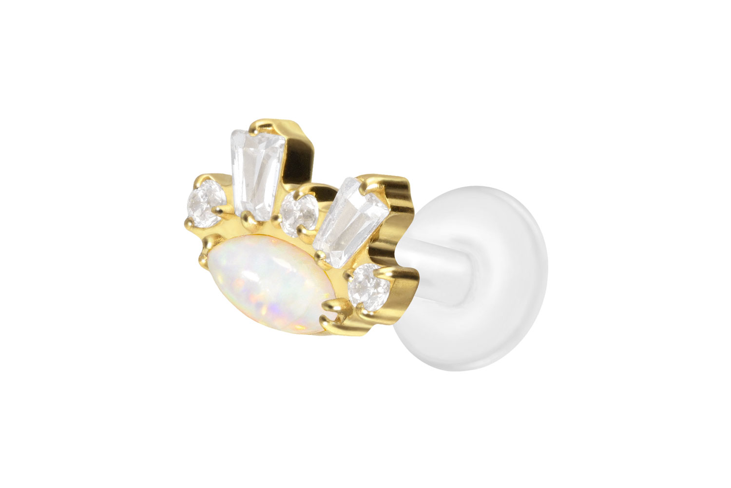 PTFE Labret mit Innengewinde + Titan-Aufsatz SYNTHETISCHER OPAL+ KRISTALLE | GO = Goldfarben | 1,2 | 5 | IXP5122_[275546]